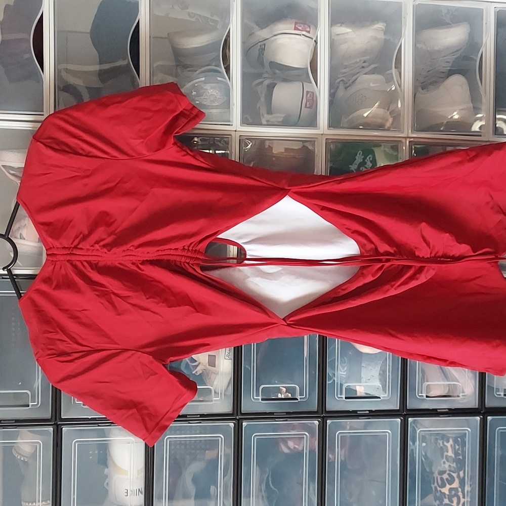 Red Short Sleeve Ruched Bodysuit